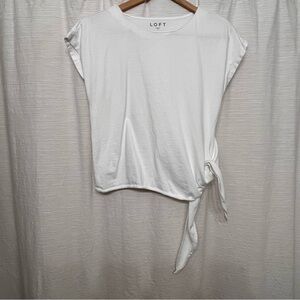 LOFT White Short Sleeve Side-Tie Tee